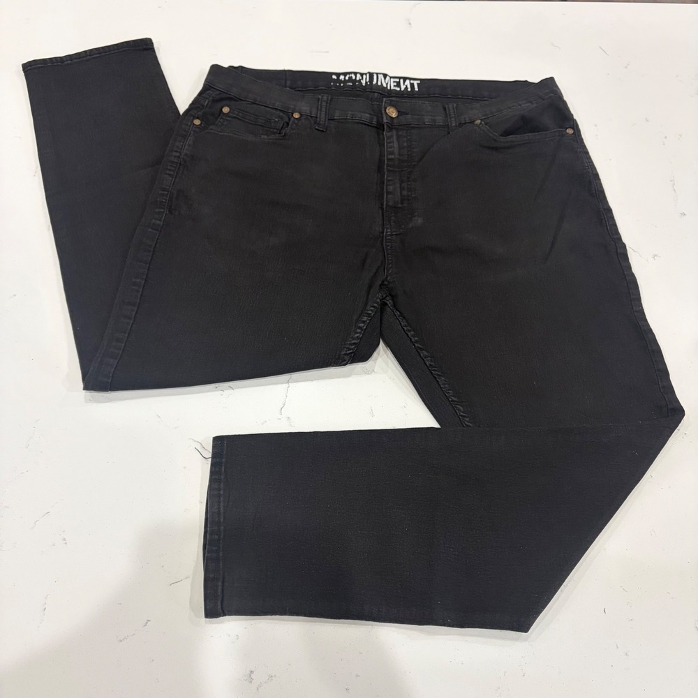 Y2K Monument Mens Black Denim Jeans Straight‎ Leg Baggy Pants 38x28